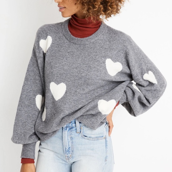 Madewell Charcoal Sweater with Cream Heart Accents - Picture 1 of 4